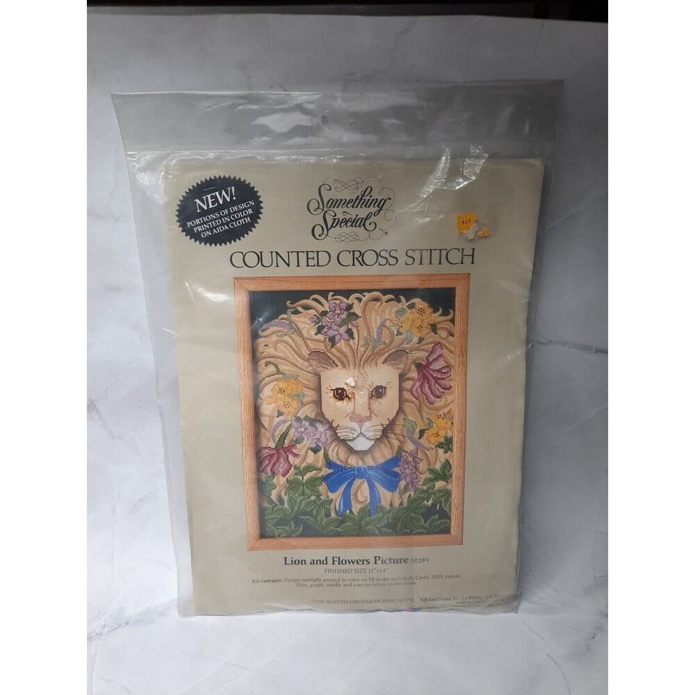 Vintage Something Special Counted Cross Stitch Kit Lion and Flowers Picture